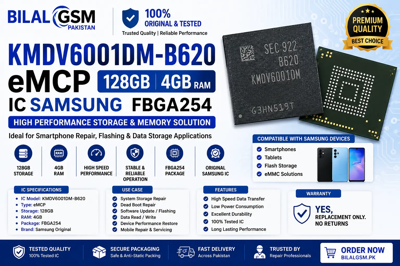 KMDV6001DM-B620 eMCP 128GB 4GB RAM IC Samsung FBGA254 BilalGSM